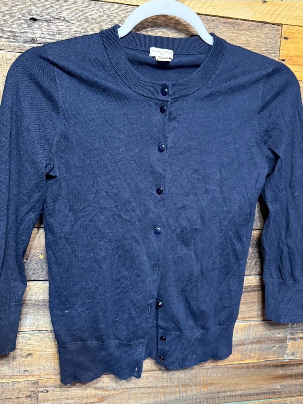 J Crew Womens XS Navy Blue Cotton The Claire Cardigan 3/4 Sleeve Sweater